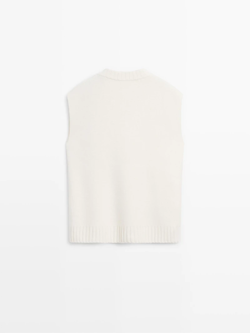 Gilet long en maille 100 % laine