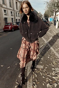 OVERSIZED BOMBER JACKET WITH FAUX FUR LAPEL