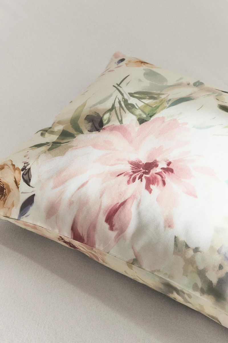TAIE D’OREILLER SATIN IMPRIMÉ FLEUR