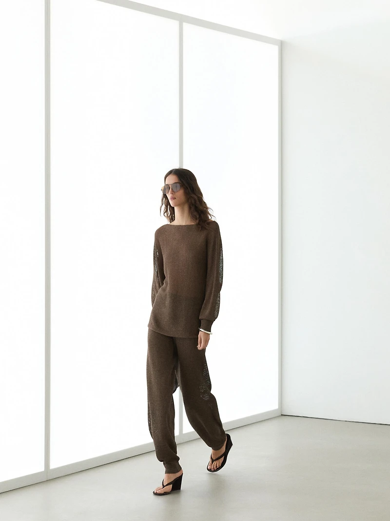 Total look balloon fit knit trousers