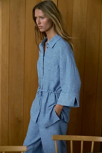 LINEN WIDE LEG PLEATED PANTS