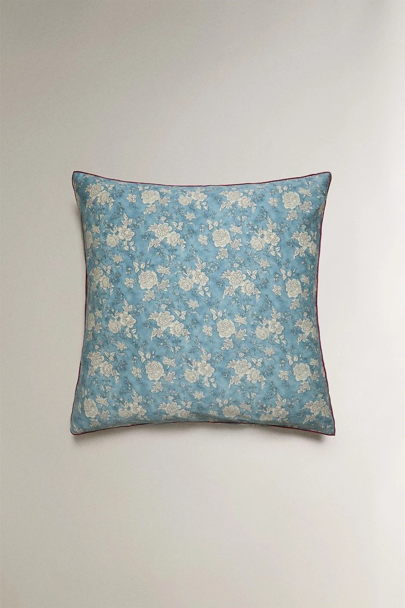 FLORAL SATEEN PILLOWCASE WITH PIPING