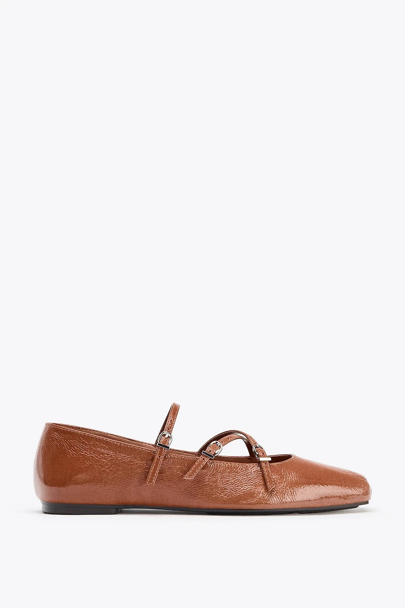 LEATHER SQUARE TOE BALLET FLATS
