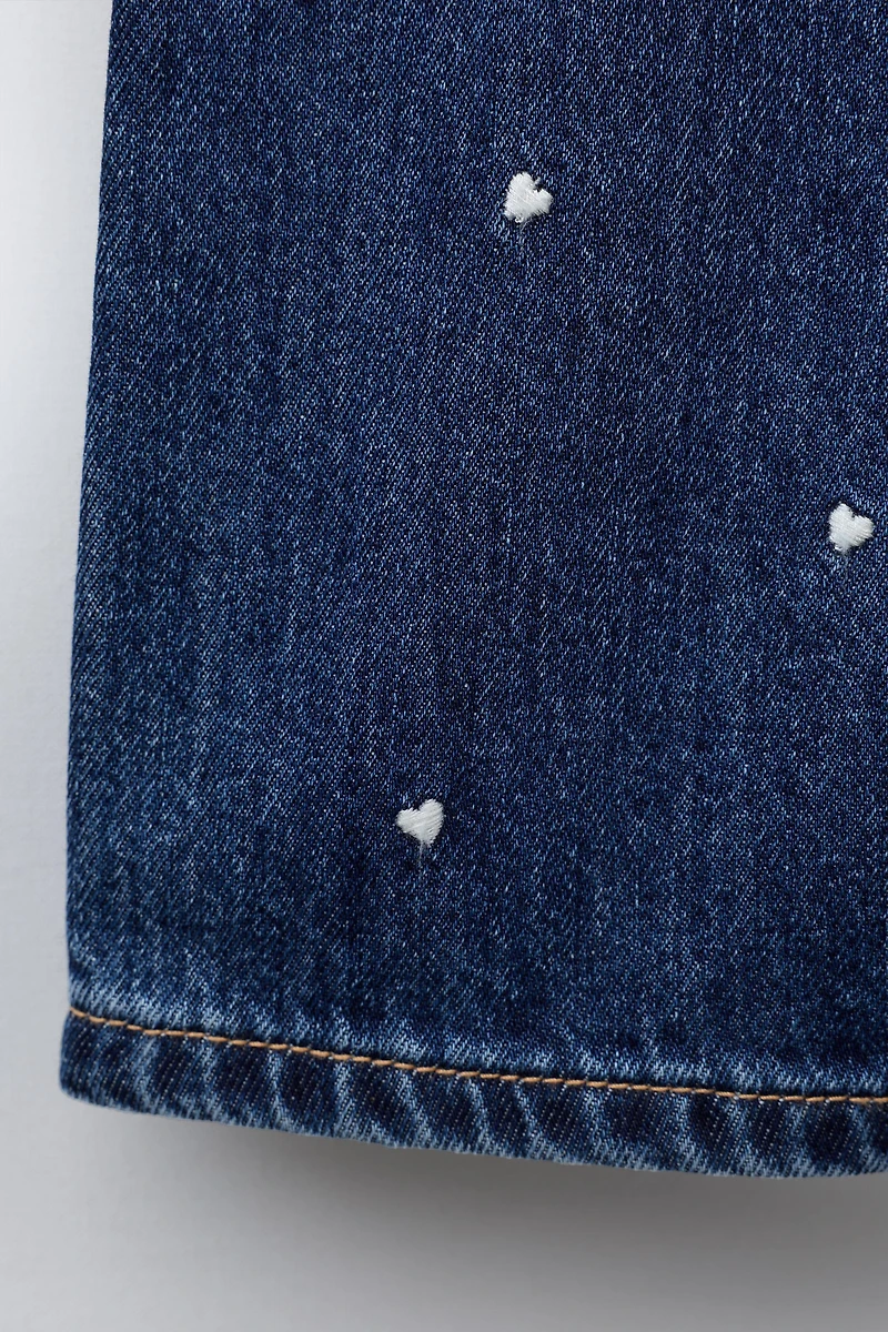 EMBROIDERED HEART DENIM OVERALLS