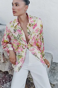 FLORAL PRINT SATIN EFFECT SHIRT