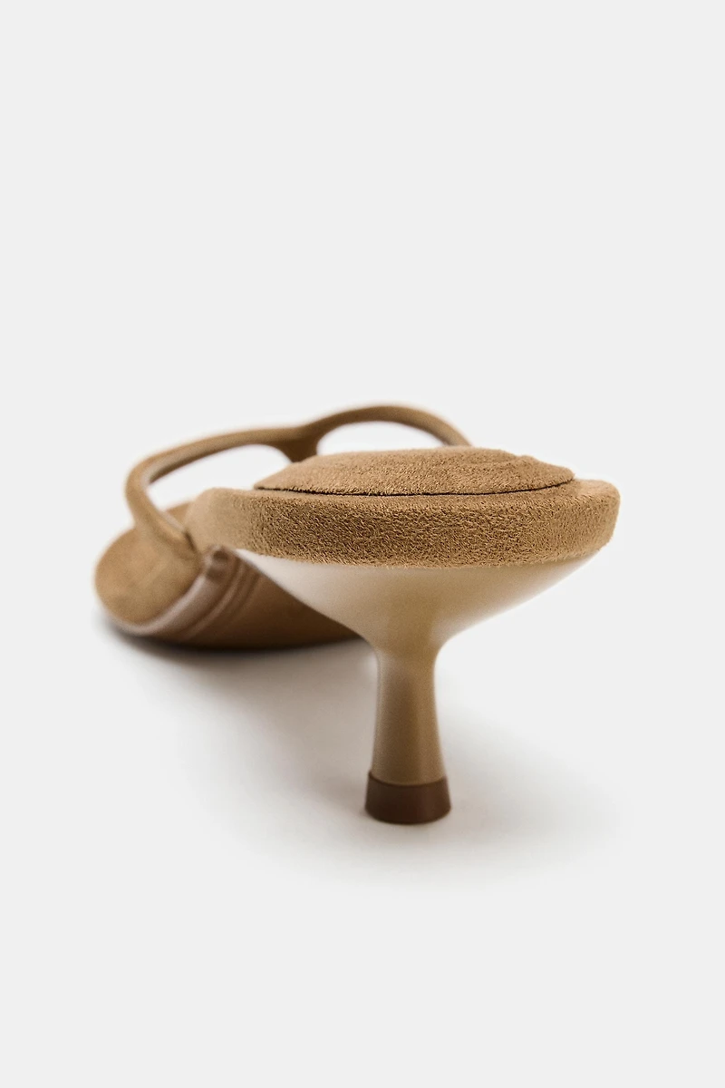 SUEDE-EFFECT HEELED SANDALS