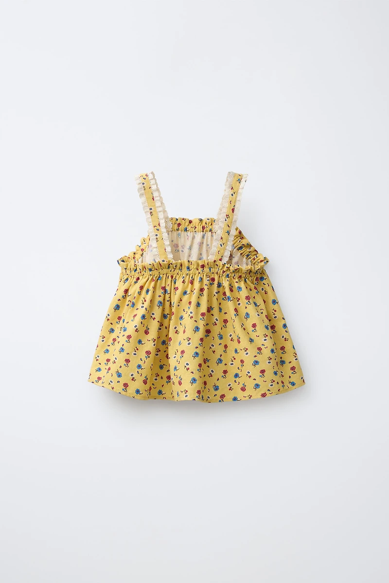 LINEN BLEND FLORAL PRINT TOP