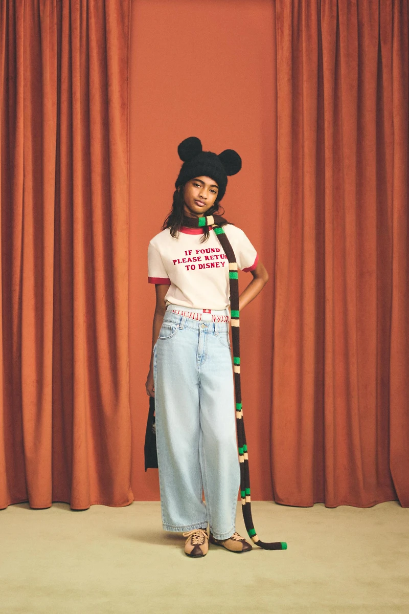 LOOSE FIT JEANS WITH MICKEY SILHOUETTE PATCH HARRY LAMBERT FOR ZARA X DISNEY