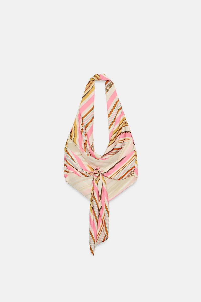 SATIN EFFECT STRIPED HALTER TOP