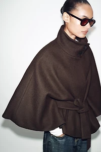 SHORT WOOL CAPE COAT WITH BELT