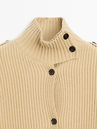 100% wool turtleneck knit cardigan
