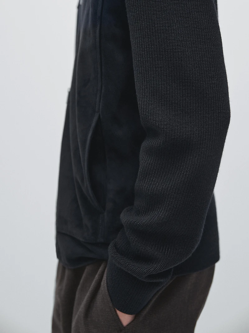 Wool and suede leather blend bomber jacket