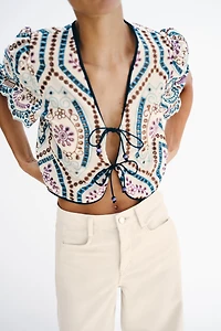 EMBROIDERED EYELET CROP TOP