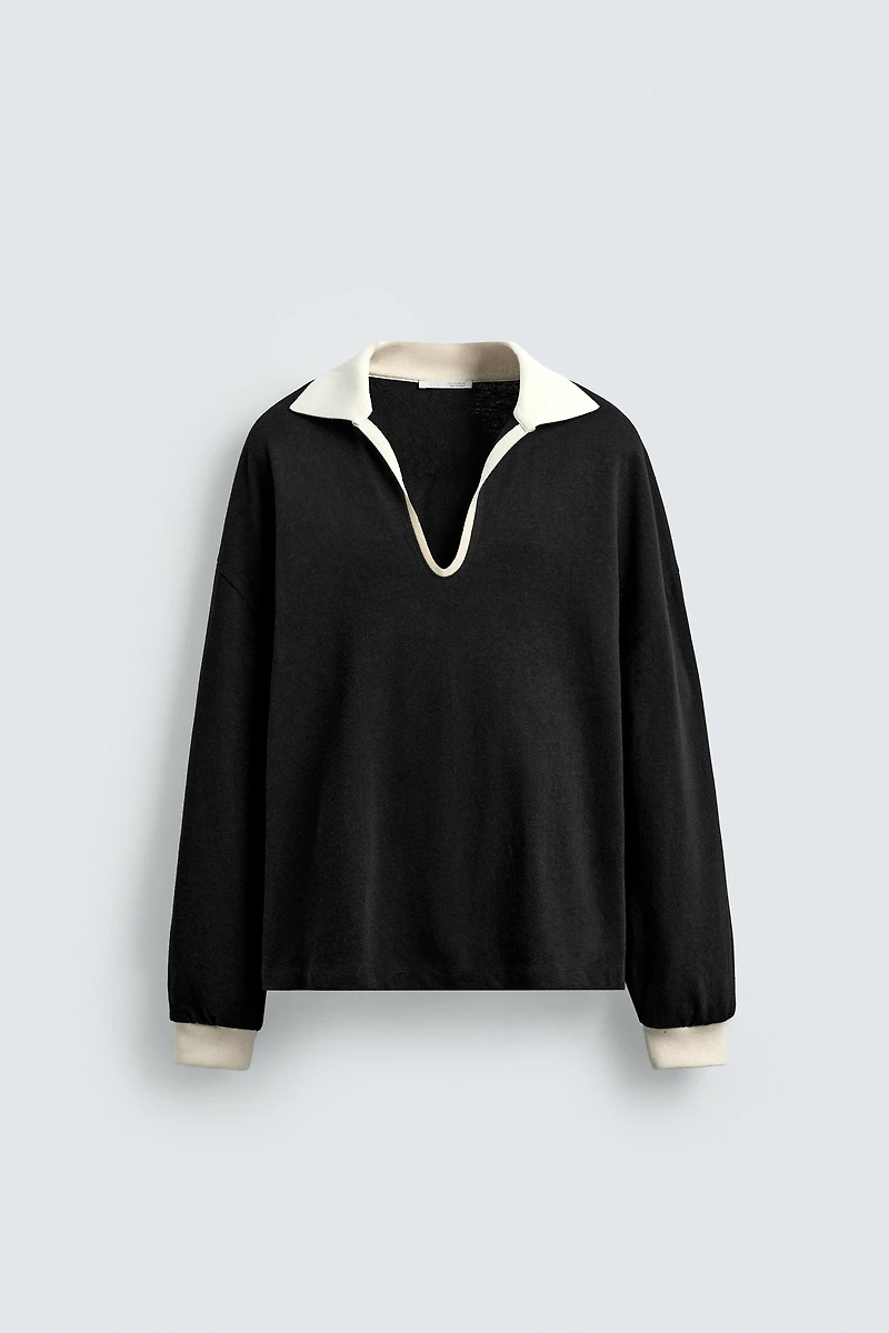 COTTON HEMP POLO SWEATSHIRT