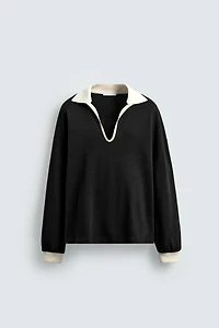 COTTON HEMP POLO SWEATSHIRT