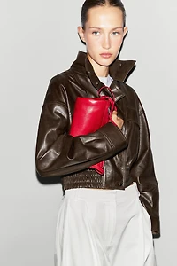 Cropped nappa leather bomber jacket