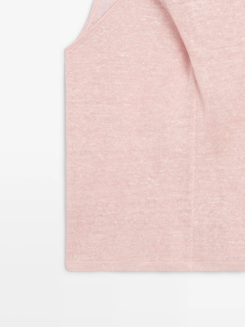 Linen blend top with surplice neckline