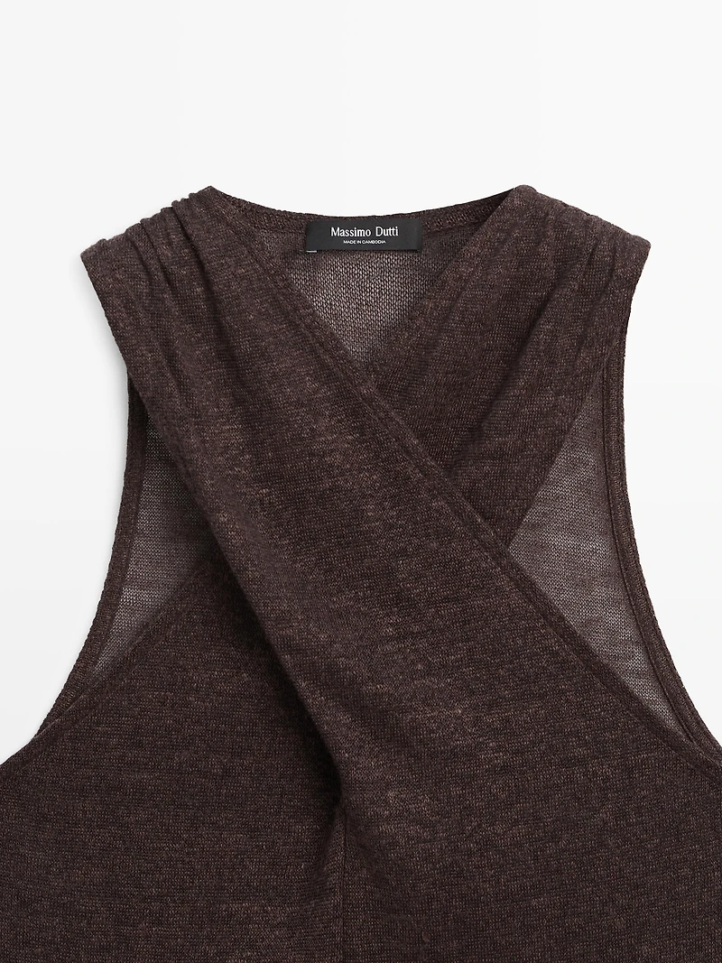 Linen blend top with surplice neckline