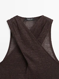 Linen blend top with surplice neckline