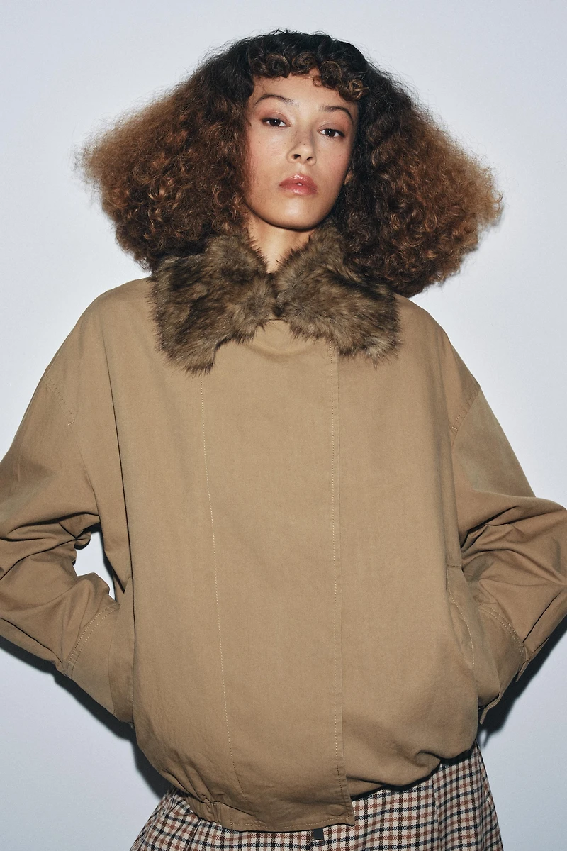 BLOUSON BOMBER COL EFFET FOURRURE ZW COLLECTION