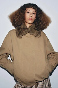 BLOUSON BOMBER COL EFFET FOURRURE ZW COLLECTION