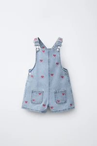 HEART EMBROIDERED DENIM OVERALLS