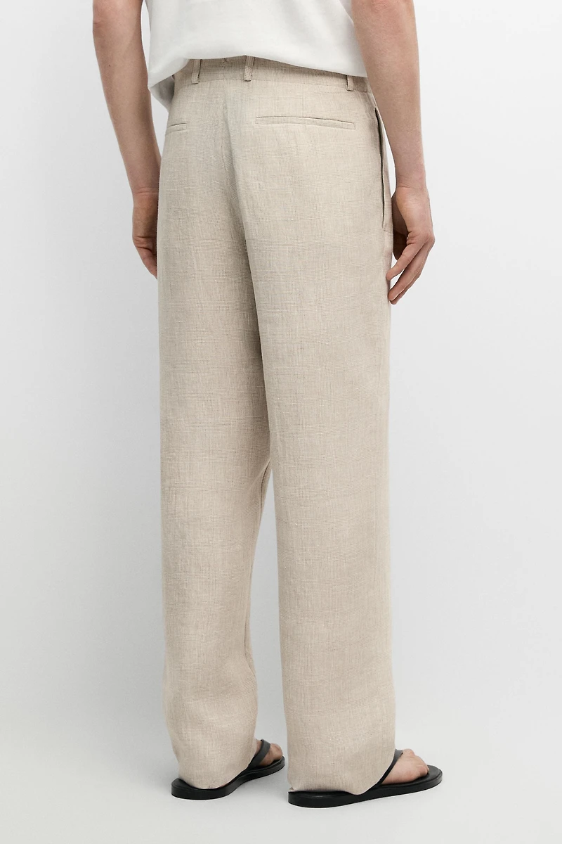 100% linen check pants