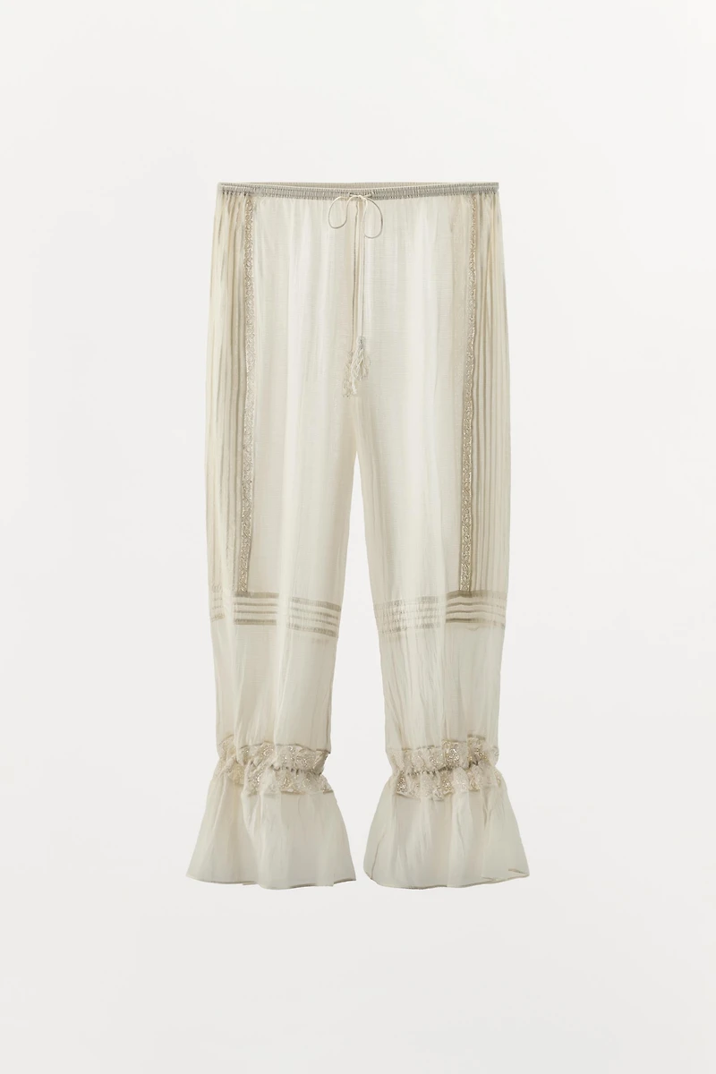 VISCOSE BLEND LACE RUFFLE PANTS