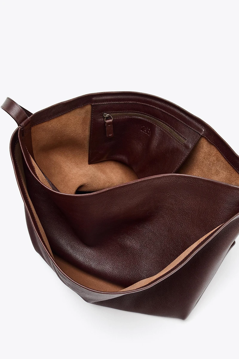 DOUBLE COMPARTMENT LEATHER BUCKET BAG
