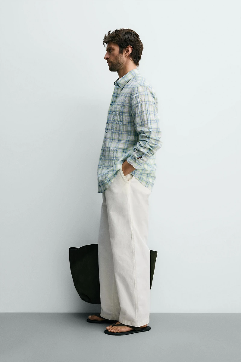 REGULAR FIT WRINKLE EFFECT PLAID SHIRT