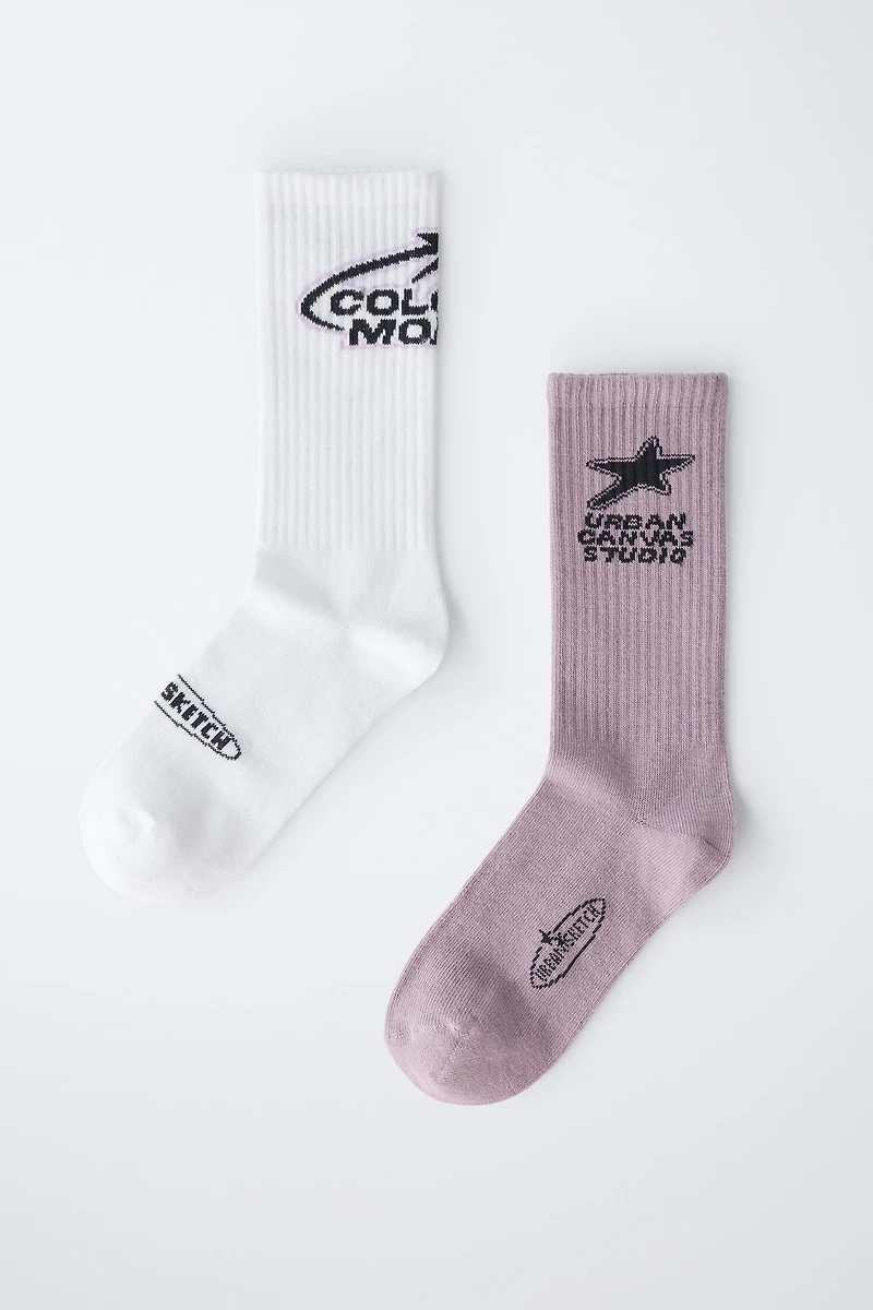TWO-PACK OF PRINTED LONG SOCKS