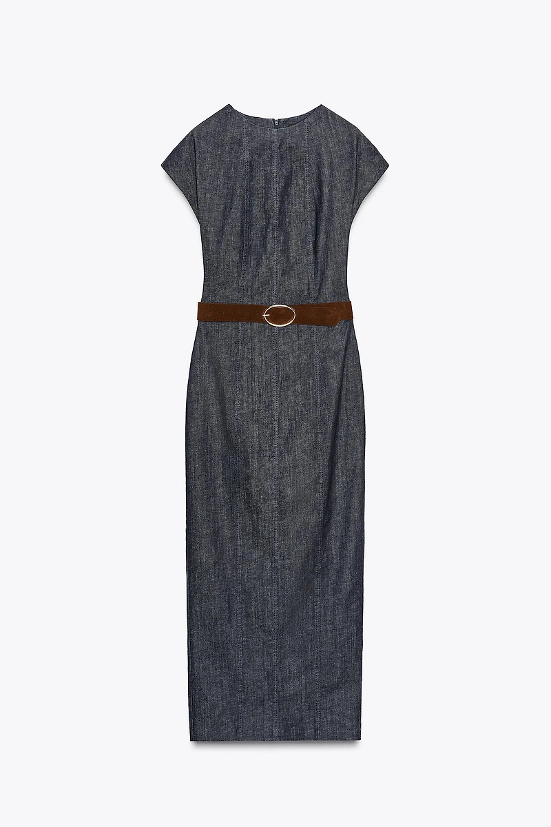 BELTED FITTED MIDI DRESS