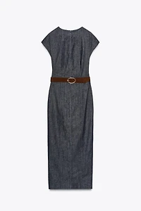 BELTED FITTED MIDI DRESS