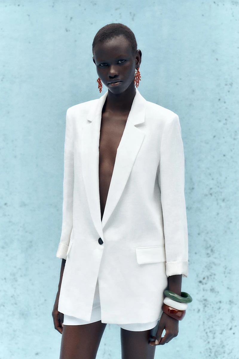 100% LINEN BLAZER WITH PRINTED CUFFS