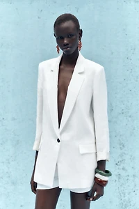 100% LINEN BLAZER WITH PRINTED CUFFS