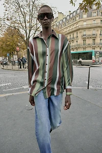 STRIPED SATIN EFFECT BLOUSE