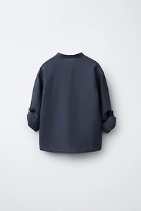 MANDARIN COLLAR LINEN AND COTTON SHIRT