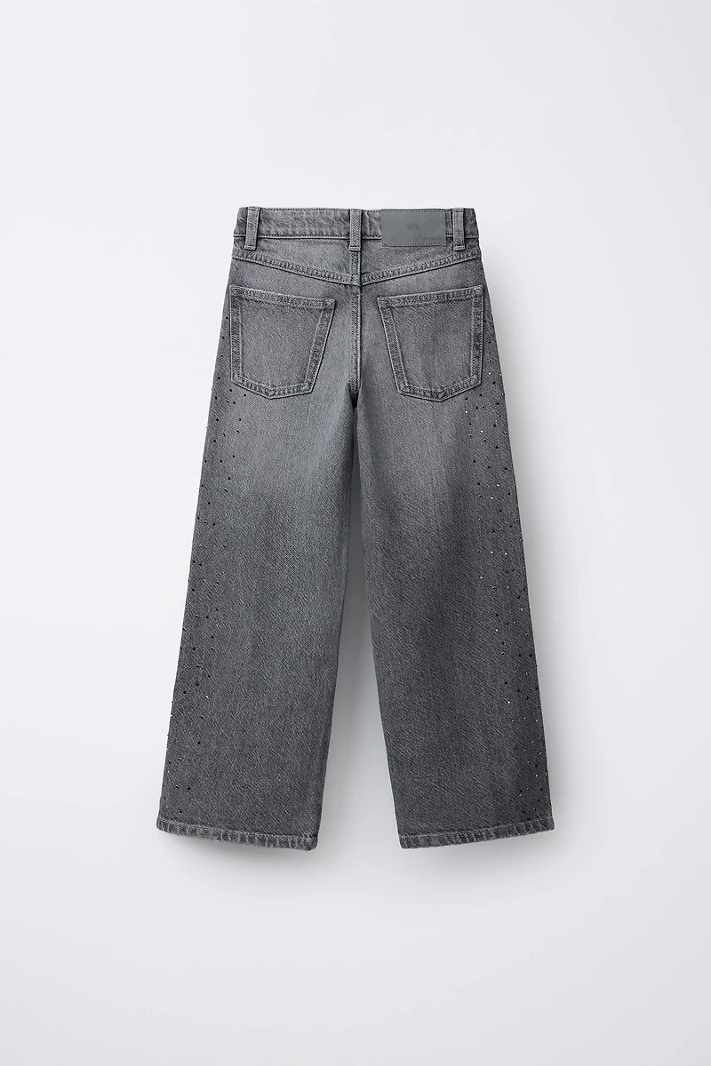 RHINESTONE WIDE LEG JEANS