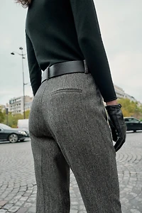HERRINGBONE BELTED PANTS