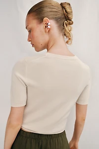PLAIN KNIT BASIC SHORT SLEEVE TOP