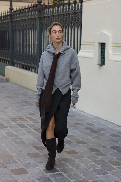 DRAWSTRING KNIT HOODIE JACKET