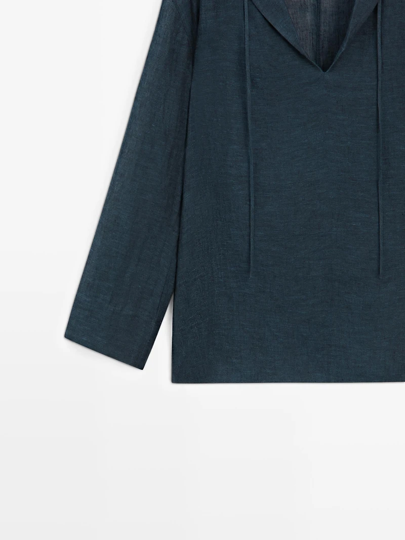 Blouse fluide col à revers 100 % lin