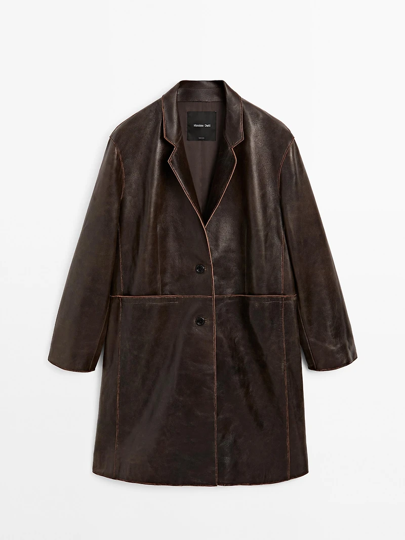 Distressed nappa leather coat