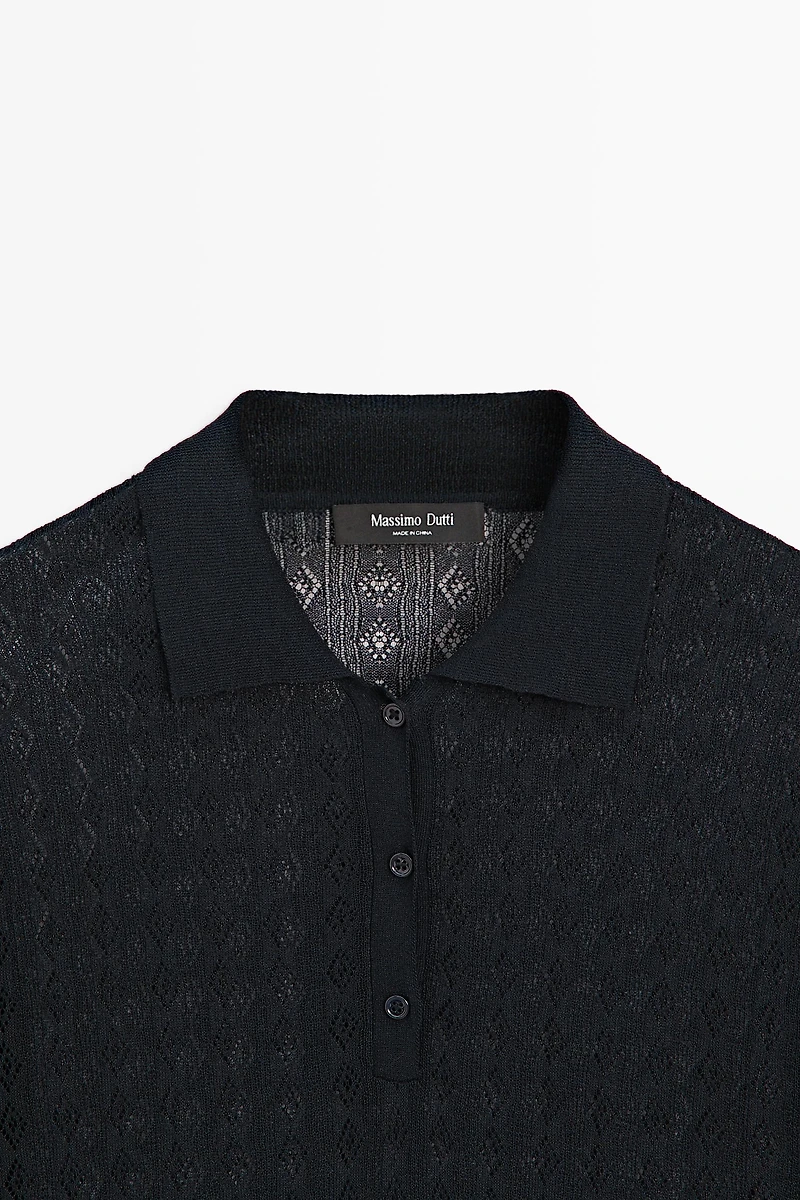 Open-knit polo sweater