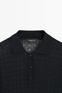 Open-knit polo sweater