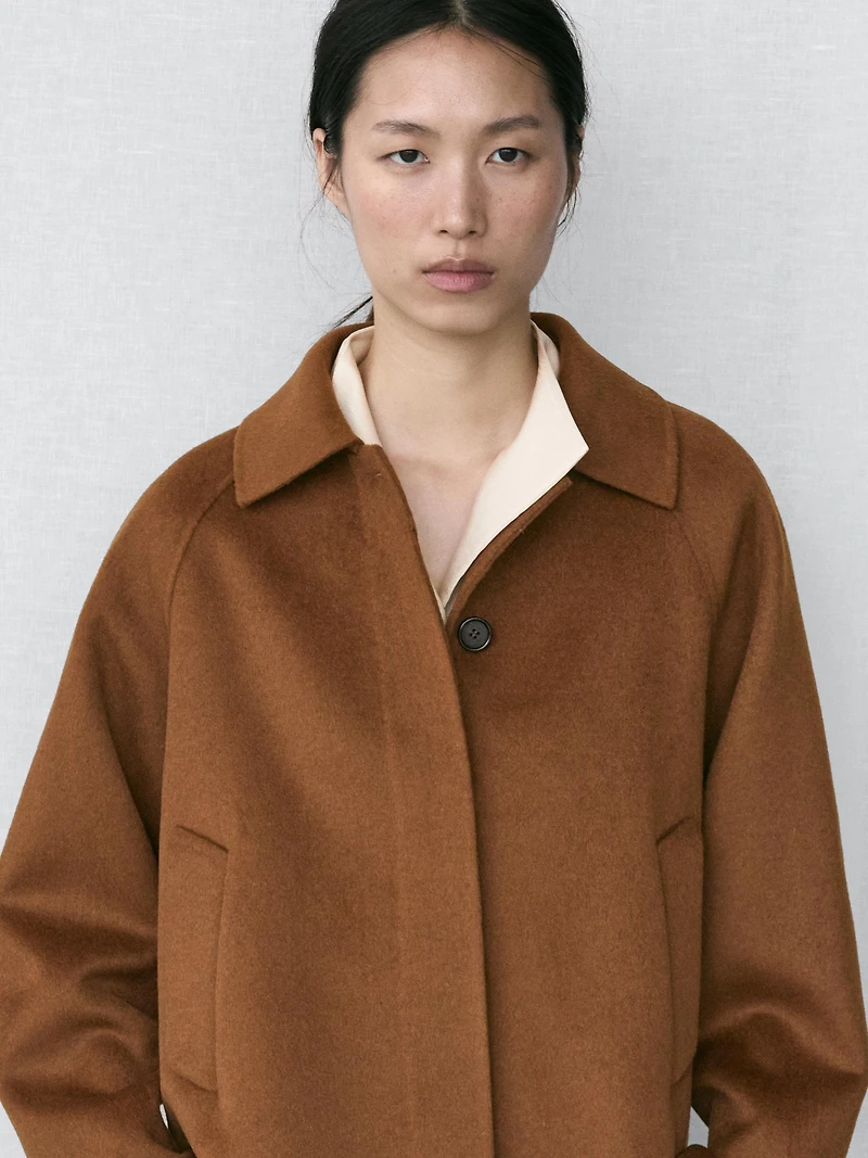 Short wool blend raglan sleeve coat