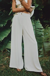 PANTALON PALAZZO À BOUTON DORÉ