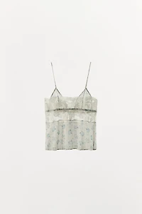 TOP IMPRIMÉ FLEURS ET DENTELLE