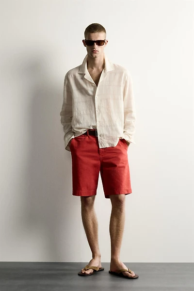 RELAXED FIT COTTON-LINEN JACQUARD SHIRT