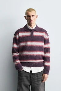 BRUSHED STRIPED KNIT POLO SHIRT